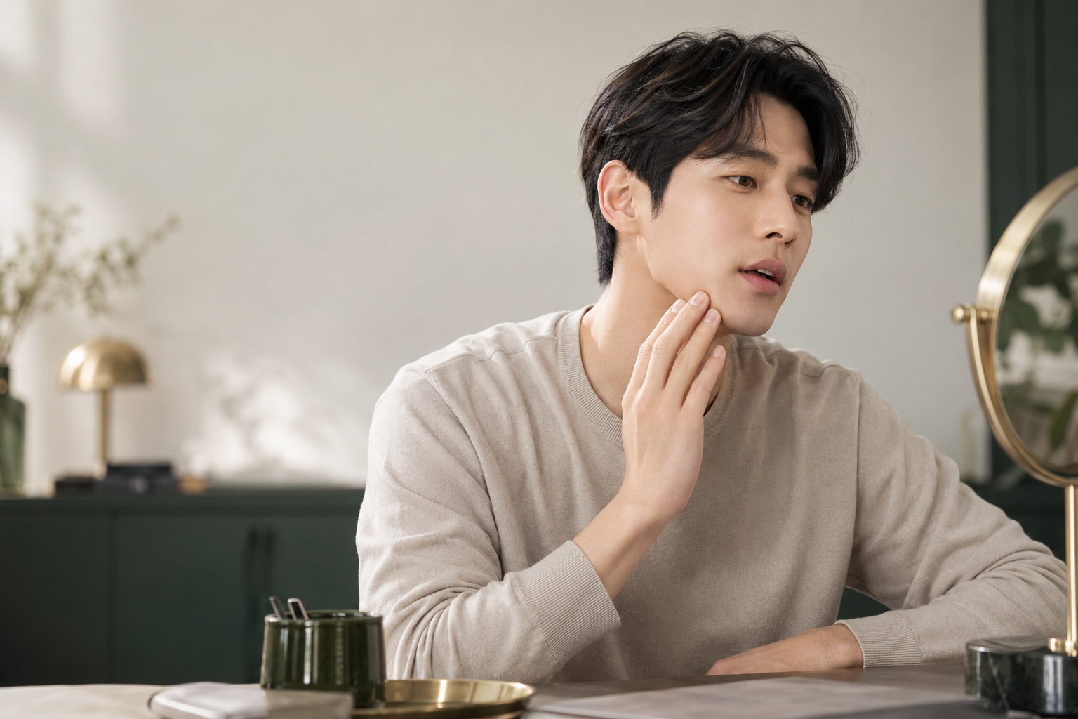 거울을 보며 안면근육을 움직이는 훈련 예시
